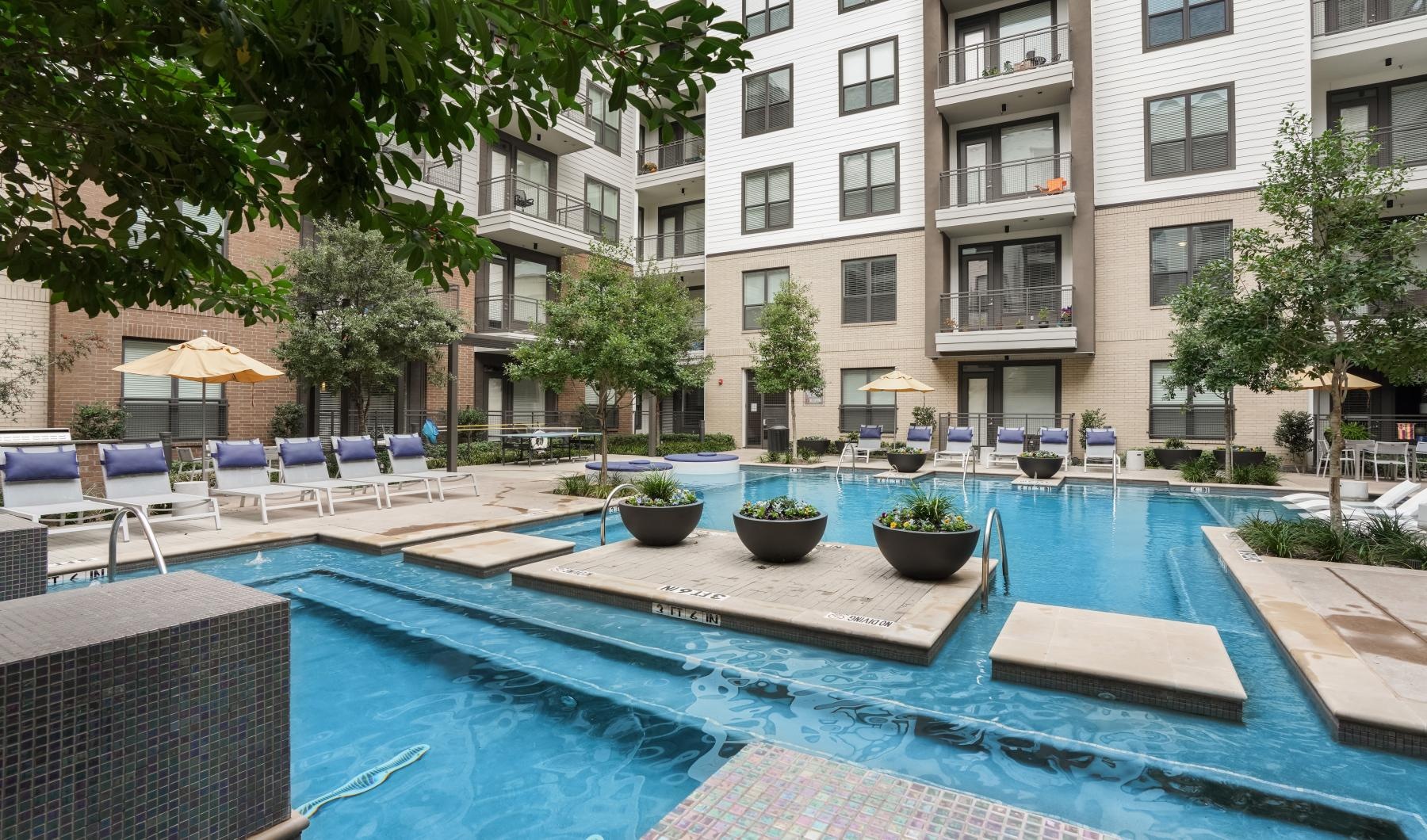 a pool in a courtyard