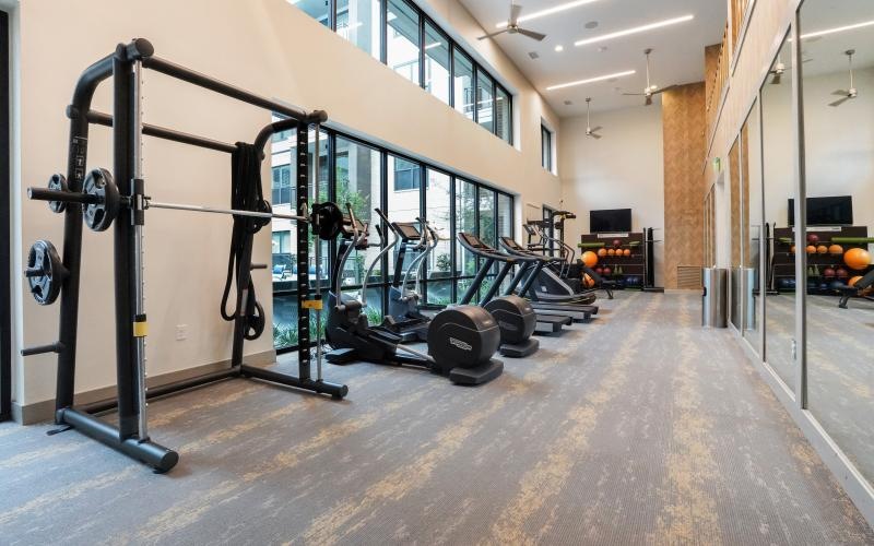 a gym with treadmills