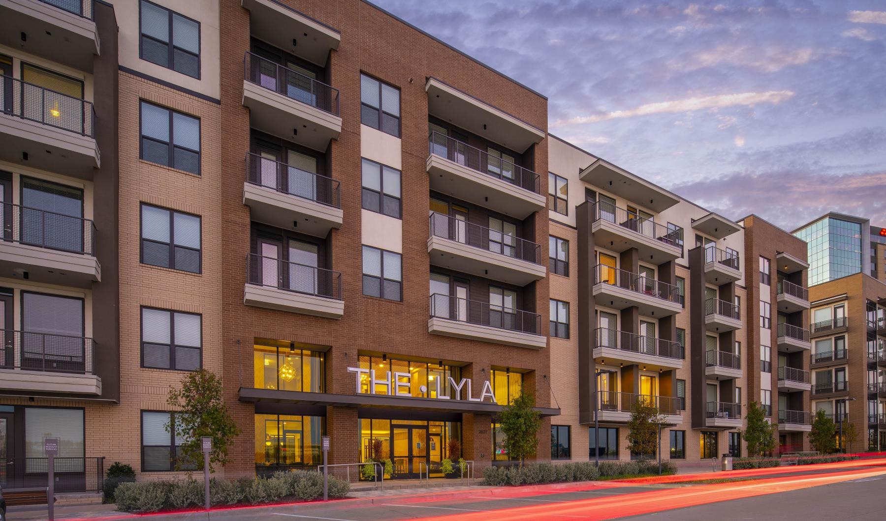 a row of apartment buildings