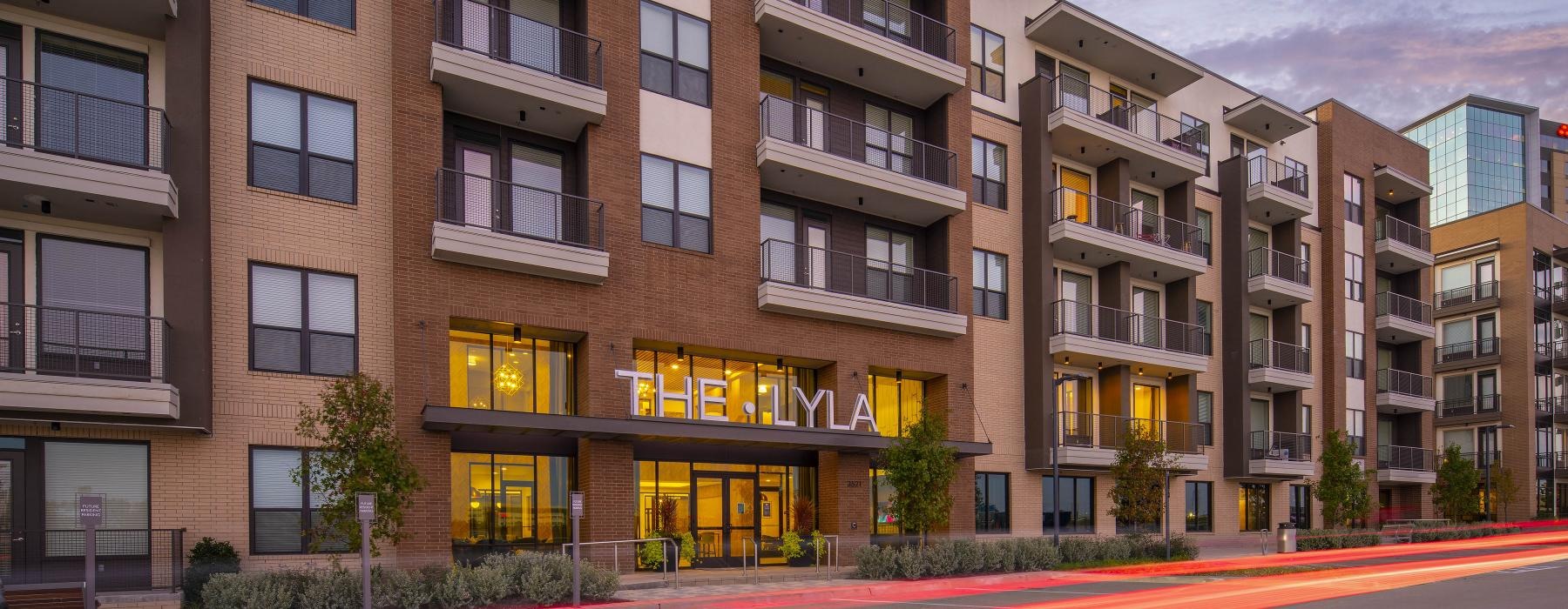 a row of apartment buildings